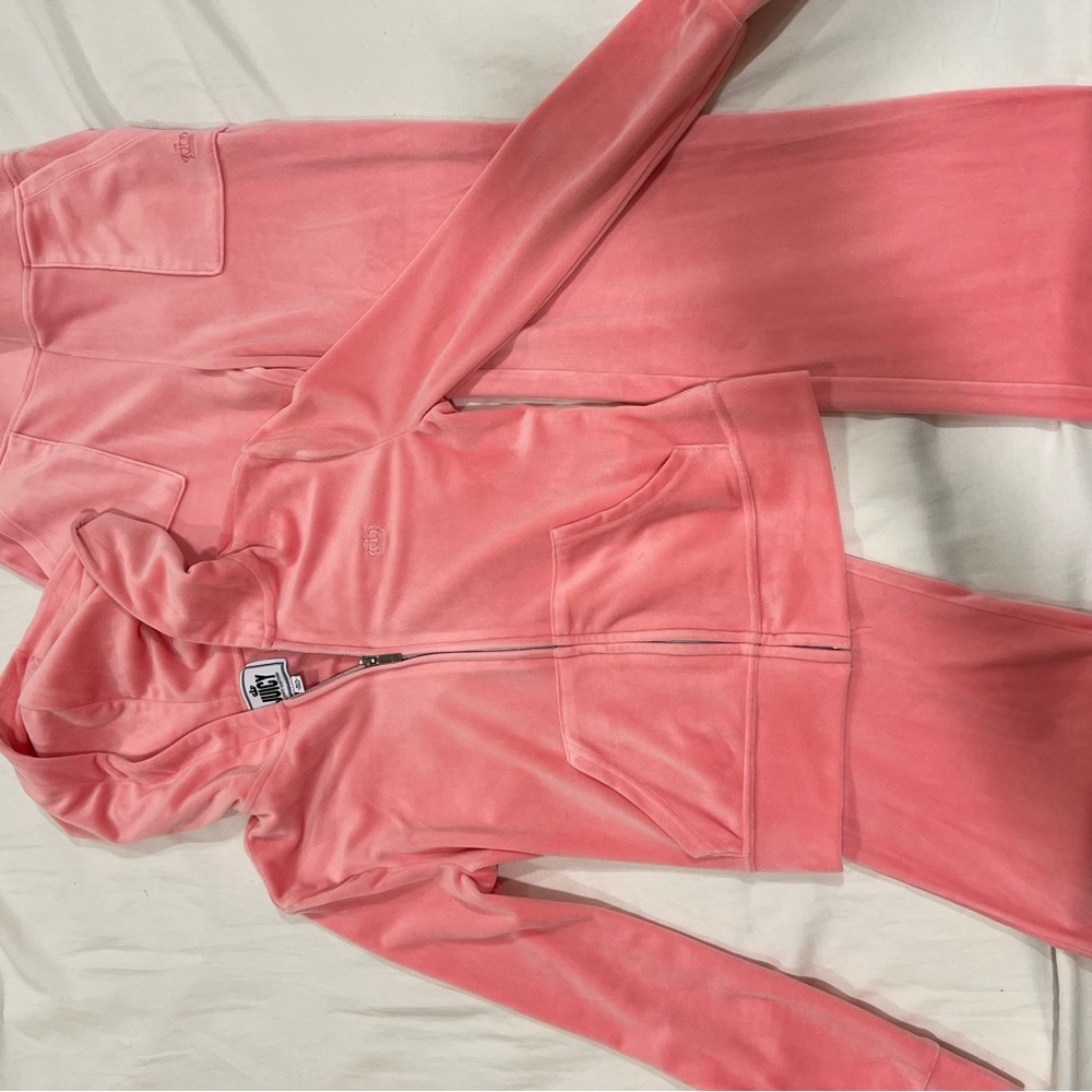 Juicy Couture Pink Velour Track Pants & Hoodie Set